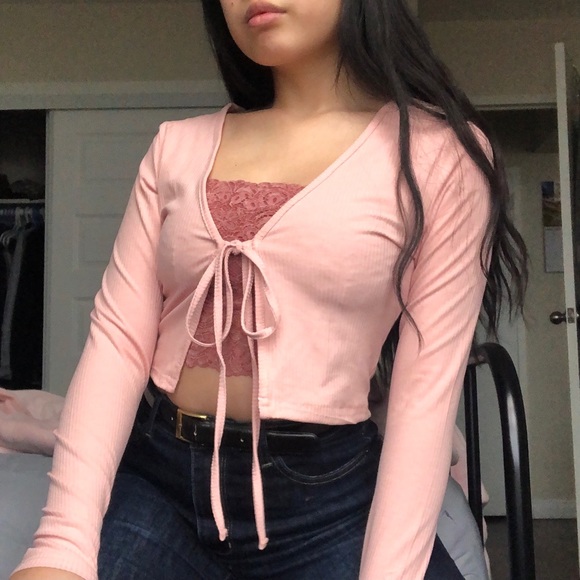 Shein Pink Front-Tie Cardigan - Picture 6 of 8